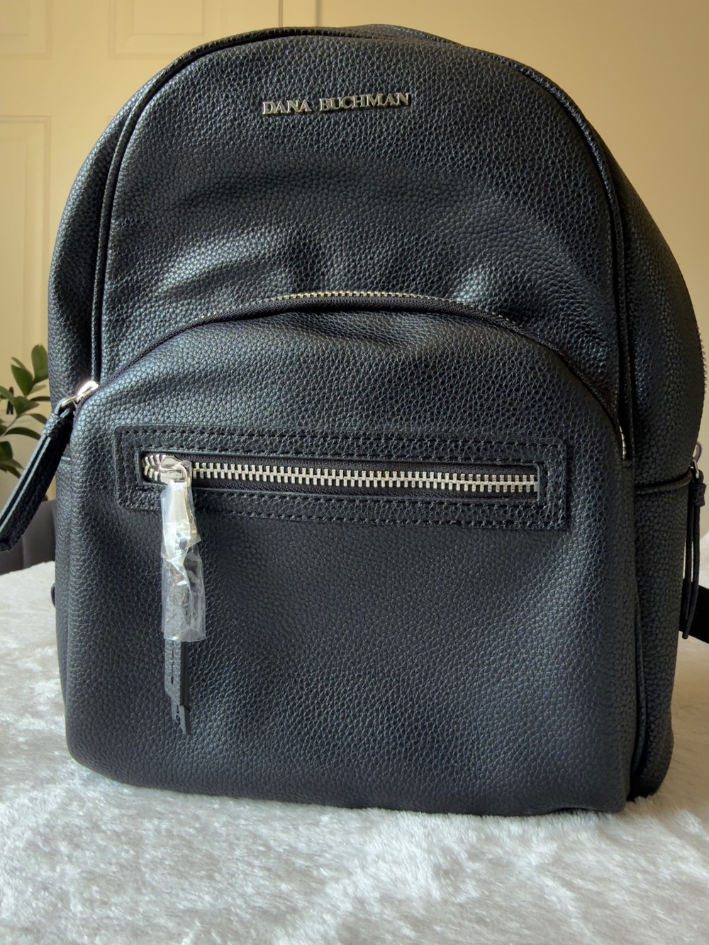 Dana Buchman Black Pebbled Leather Backpack with Silver Hardware | Retail px 80+